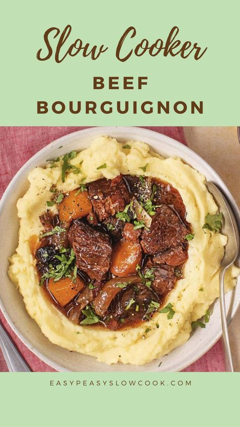 Slow Cooker Beef Bourguignon Crock Pot Beef Bourguignon, Stew Recipes Slow Cooker, French Beef Bourguignon Slow Cooker, Instapot Beef Bourginon, Beef Bourginon Recipe Slow Cooker, Crockpot Short Rib Bourguignon, Beef Burgionion Slow Cooker, Crockpot Beef Burgundy, Crockpot Beef Bourguignon