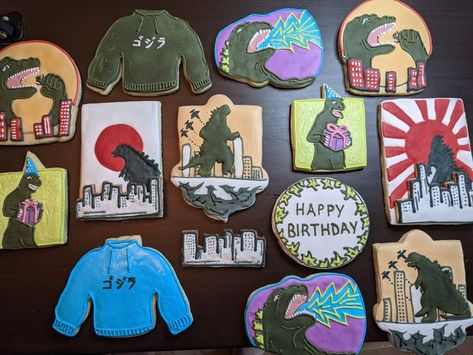 Godzilla Cookies, Godzilla Birthday Party, Godzilla Birthday, Job Ideas, 6th Birthday, Godzilla, Sugar Cookies, Special Occasion, Happy Birthday