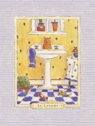 size: 12x9in Art Print: Kitty Lavabo by Sudi Mccollum : Artist Sudi McCollum’s intriguing blend of design styles is inspired by Japanese woodblock prints, the Arts and Crafts movement, and American and European artists. This seamless mix of aesthetics provides a worldly sophistication while retaining a rustic home-hewn warmth. Both quaint and whimsical, she uses goauche, watercolor, ink and pencil to create a style that’s uniquely her own. Her passion for plants and animals that share her outdoo Japanese Woodblock Printing, Cat Posters, Arts And Crafts Movement, Fine Arts Posters, Museum Art, High Quality Art Prints, Framed Artwork, A Business, Art Set