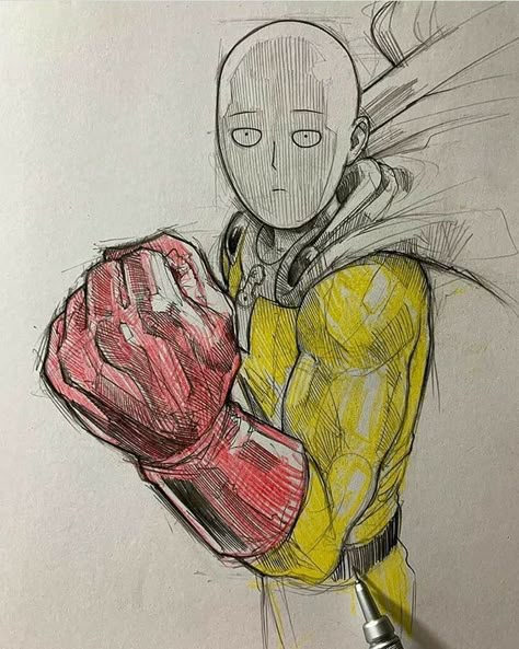 Artwork Aesthetic, Saitama One Punch Man, Saitama One Punch, Naruto Sketch Drawing, Man Sketch, Naruto Sketch, Best Anime Drawings, One Punch Man Anime, Drawing Styles