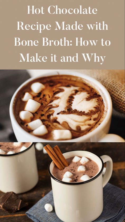 Hot chocolate with bone broth Bone Broth For Hormones, Recipes With Bone Broth In It, What To Use Bone Broth For, Drinkable Broth Recipe, Uses For Beef Broth, Morning Bone Broth, Bone Broth Coffee Recipe, Bone Broth Powder Recipe, Bone Broth For Breakfast