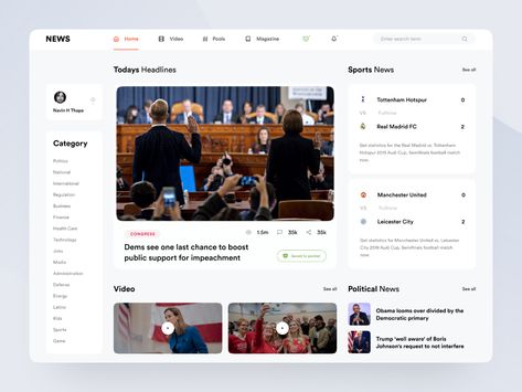 News Portal by Arafat Ahmed Chowdhury on Dribbble Web And App Design, Portal Design, News Website Design, News Web Design, Flat Ui, Sports Website, Ui Design Website, Web News, Dashboard Ui