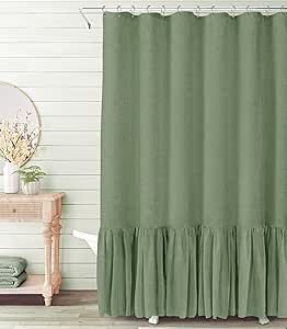 Awellife Farmhouse Shower Curtain with A Ruffle Hem Linen Blend Shower Curtain for Bathroom Nature (Green, 78" L x 72" W) Linen Shower Curtain, Shabby Chic Shower, Shabby Chic Shower Curtain, Green Shower Curtain, Elegant Shower Curtains, Extra Long Shower Curtain, Ruffle Shower Curtains, Farmhouse Shower Curtain, Long Shower Curtains