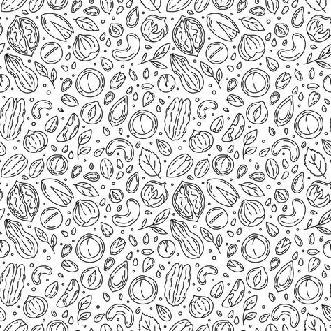 Honey Packaging, Instagram Template Design, Doodle Style, Nuts And Seeds, Pattern Illustration, Black And White Design, Macadamia, Instagram Template, Vector Photo