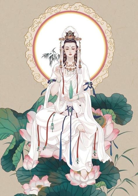 Guanyin Goddesses, Chinese Folk Art, Buddha Artwork, Vietnam Art, Chinese Art Painting, Kuan Yin, Buddha Image, Goddess Art, Korean Art