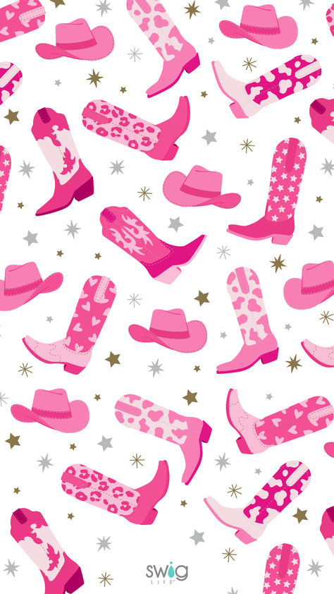 Let's Go Girls Pink Cowgirl Phone Wallpaper - Swig Life Cowboy Boot Iphone Wallpaper, Cute Cowgirl Wallpapers Aesthetic, Pink Boots Wallpaper, Country Pink Wallpaper, Cowboy Boot Background, Cowgirl Aesthetic Background, Pastel Western Aesthetic, Disco Cowgirl Wallpaper Iphone, Nashville Wallpaper Aesthetic