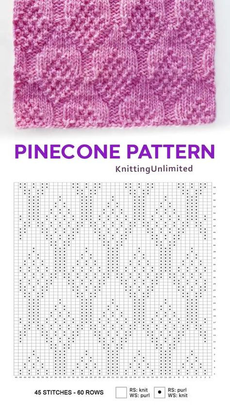 Afgan Patterns, Knit Ornament Pattern, Pinecone Pattern, Knitting 101, Lace Knitting Stitches, Knitting Hacks, Knit Blankets, Knit Purl, Dishcloth Knitting Patterns