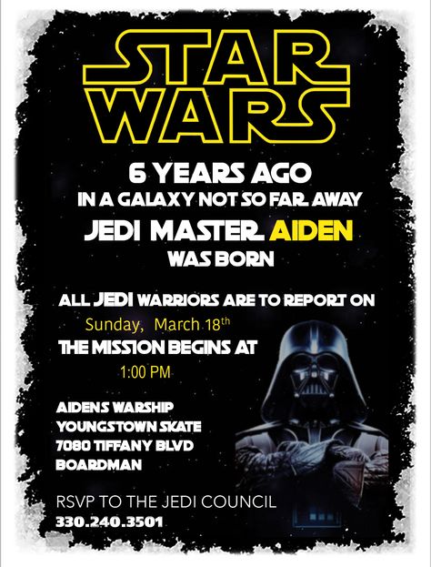 Star Wars theme birthday invitation Starwars Birthday Invitations, Star Wars 1st Birthday Invitation, Star Wars Party Invites Free Printable, Star Wars Kids Party Invitations, Lego Star Wars Birthday Party Invitations, Darth Vader Party, All Jedi, Star Wars Theme Birthday, Star Wars Invitations