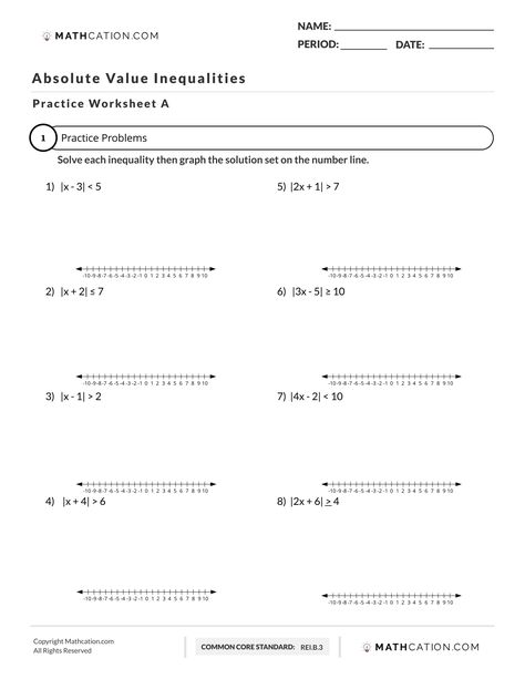 Inequalities Worksheet, Absolute Value Inequalities, Absolute Value, For Free