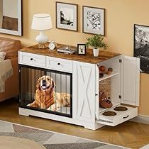 Large Dog Food Station, Cool Dog Crates, Dog Kennel Furniture With Storage, Dog Cage Furniture Diy, Dog Food Storage Cabinet, Dog Crates In Living Room, Dog Cage Ideas Indoor, Dog Cage Ideas, Diy Dog Food Storage