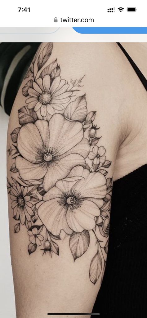 Magnolia And Daisy Tattoo, Daisy Tattoo, Sister Tattoos, Flower Tattoo, Magnolia, Daisy, Tattoos