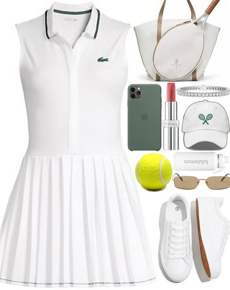 💚 Outfit | ShopLook Olympics Outfits, Pleated Tennis Dress, Lacoste Shop, 2024 Summer Olympics, White Tennis Shoes, Workout Outfits, Casual Sporty, Summer Olympics, Beauty Ideas