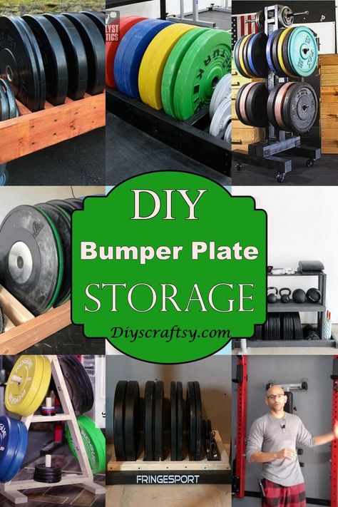 25 DIY Bumper Plate Storage Barbell Plate Storage, Gym Plate Storage, Store Weights At Home, Diy Weight Plate Rack, Diy Weight Rack For Plates, Weight Plate Storage Diy, Diy Bumper Plate Storage, Plate Holders For Wall, Weight Holder Rack Diy