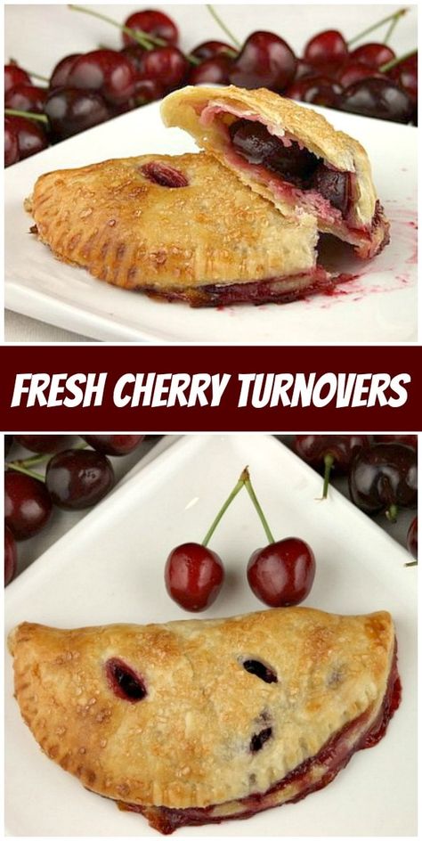 Fresh Cherry Turnovers recipe from RecipeGirl.com #fresh #cherry #turnover #turnovers #pie #recipe #RecipeGirl Cherry Turnover, Turn Overs, Fresh Cherry Recipes, Cherry Turnovers, Baked Items, Baked Sweets, Viral Recipes, Turnover Recipes, Danish Dough