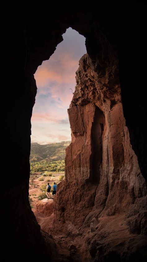 Headed to Palo Duro Canyon? Don't miss this easy, yet beautiful hike! Just a short distance from the parking lot, you will be able to climb into a giant cave! Like this Content? Check out our website for more: www.travelwiththeoneyoulove.com Palo Duro Canyon Photography, Palo Duro Canyon State Park, Texas Travel Guide, Texas State Parks, Guadalupe Mountains National Park, Travel Texas, Guadalupe Mountains, Texas Places, Beautiful Hikes