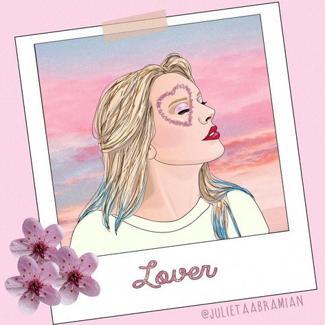 Taylor Swift. 'Lover' Lover Fanart Taylor Swift, Taylor Swift Lover Fanart, Lover Taylor Swift Drawing, Taylor Swift Lover Art, Lover Polaroid, Desert Drawings, Taylor Swift Illustration, Chic Stickers, Taylor Swift Drawing