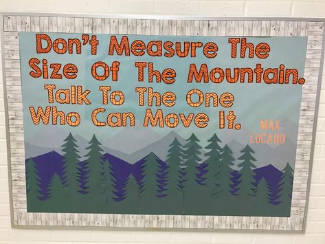 Mountain Classroom Theme Decor, Classroom Mountain Theme, National Park Bulletin Board, Mountain Classroom Decor, Mountain Classroom, Mountain Bulletin Board Ideas, Camping Bulletin Board Ideas, Mountain Bulletin Board, National Park Classroom Theme