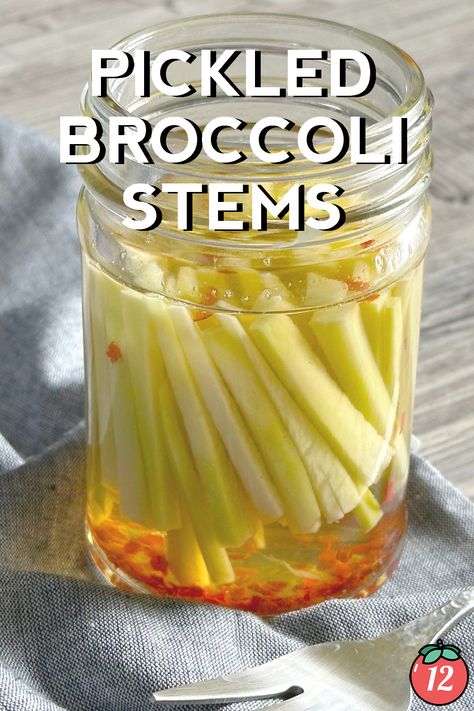 Pickled Broccoli Stems | 12 Tomatoes Pickled Broccoli Stems, Canning Broccoli, Pickle Veggies, Pickled Broccoli, Canning Room, Pickling Vegetables, Pickled Things, Pickled Eggs Recipe, Yummy Vegetables