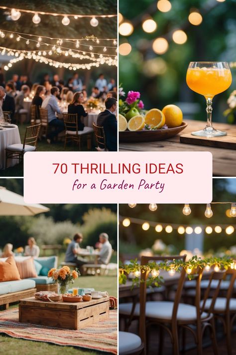 Planning a fabulous garden party for a special 70th birthday? Look no further! We've gathered 70 amazing ideas to make your celebration unforgettable. From colorful cocktails bursting with flavor to cozy picnic setups on the grass, our guide is filled with fun and exciting elements to celebrate in style. Imagine twinkling fairy lights overhead and vibrant plants all around while friends gather to have a great time. Get inspired now and create the garden party of your dreams that everyone will talk about for years to come! 40th Garden Party Ideas, Garden Party 40th Birthday, Outside Dinner Party Backyards, Fun Backyard Party Ideas, Backyard Party Setup, Cottage Core Party, Garden Party Design, Evening Garden Party, Garden Birthday Party Ideas