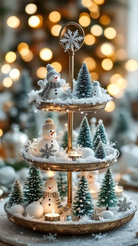 21 Best Christmas Tiered Tray Decor Ideas For A Festive Vibe 3 Tier Decorative Stand, Tiered Tray Winter, Winter Two Tier Tray Decor, Winter 3 Tiered Tray Ideas, New Year Tiered Tray Decor, Winter Tier Tray Ideas, Tiered Tray Decor Winter, Winter Tray Decor Ideas, Winter Tray Ideas