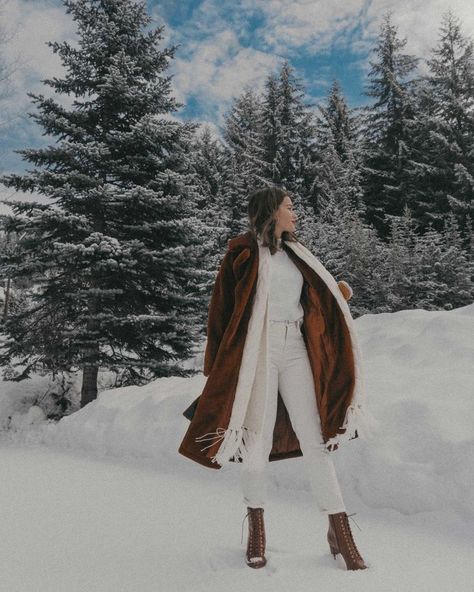 snow Sarah Christine, Snow Photoshoot, Whistler Canada, Brown Faux Fur Coat, Winter Portraits, New York Outfits, Winter Photoshoot, Winter Fashion Coats, Snow Outfit