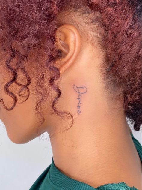 Feminine Energy Tattoo Ideas, Divine Tattoo Behind Ear, Divine Neck Tattoo, Divine Energy Tattoo, Divine Feminine Energy Tattoo, Feminine Energy Tattoo, Divine Feminine Tattoo, Feminine Tattoos, Neck Tattoo