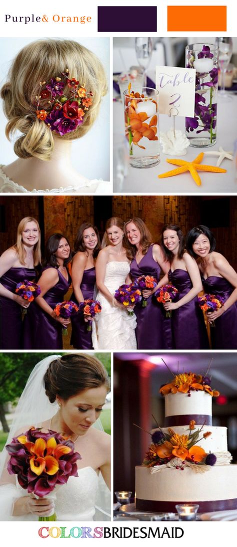 Fall Wedding Colors with Purple-10 Purple Wedding Color Schemes (purple and orange) Wedding Colors With Purple, Purple Wedding Color Schemes, Colors With Purple, Wedding Colors Schemes, Wedding Color Schemes Purple, October Wedding Colors, Purple Fall Wedding, Fall Wedding Color Palette, Wedding Colors Purple