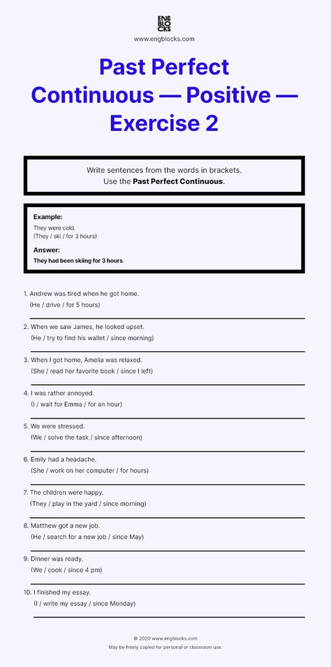 Past Perfect Worksheets With Answers, Past Perfect Continuous Worksheets, Past Perfect Continuous Tense, Language Acquisition Theories, 12 Tenses, Tense Worksheet, Writing Sentences Worksheets, Past Tense Worksheet, Present Perfect Continuous