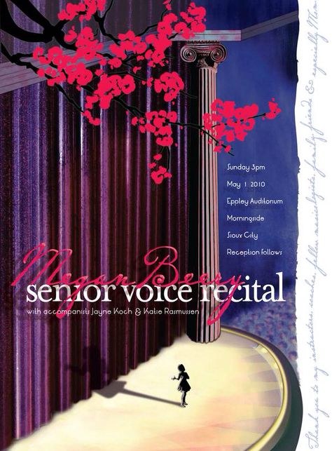 Senior voice recital poster Recital Poster, Senior Recital, Dance Recital, Program Ideas, Poster Ideas, May 1, Album Covers, The Voice, Concert