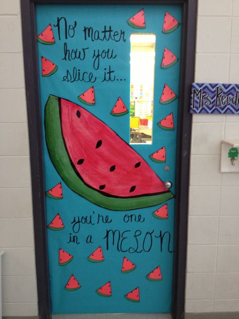 Preschool Door Decorations Summer, Fruit Door Decorations Classroom, Summer Toddler Door Ideas, Summer Doors For Daycare, Watermelon Door Decorations Classroom, Summer Classroom Door Ideas Daycare, Watermelon Classroom Door, Decorating Classroom Doors, Watermelon Classroom Theme