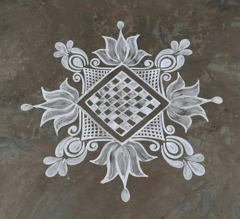 Rangoli Designs White, Jhoti Chita Design, Jhoti Design, White Rangoli, Easy Rangoli Designs Videos, Very Easy Rangoli Designs, Rangoli Designs Photos, Rangoli Designs Simple Diwali, Flower Pattern Drawing