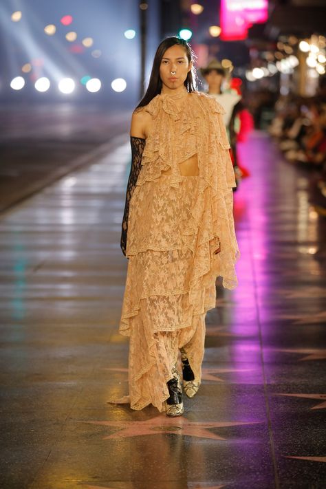 Gucci Spring 2022 Ready-to-Wear Fashion Show | Vogue Gucci Resort 2023, Jess Bush, Quannah Chasinghorse, Gucci 2022, Alex Mcqueen, Gucci Love Parade, Love Parade, Calico Dress, Temple Dress