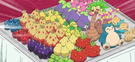 Food From Pokemon, Pokemon Food Anime, Pokemon Berries, Pokemon Food, Pokemon Room, Pokémon Heroes, Anime Foods, Fruit Icons, Pokemon Accessories