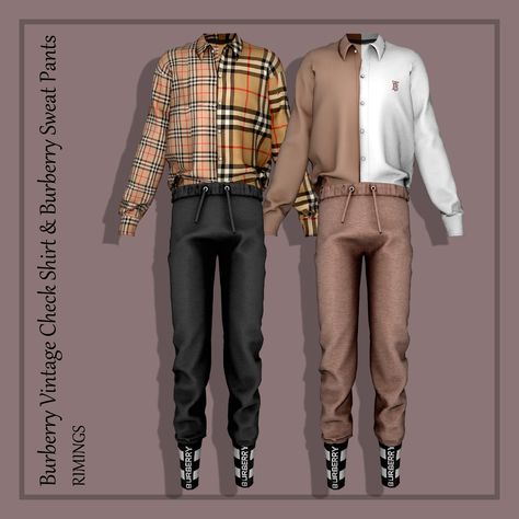 Sims 4 Clothing Y2k, Sims 4 Afro Hair Male, Sims 4 Cc Clothes, Sweat Outfit, Sims 4 Men Clothing, Sims 4 Stories, Sims 4 Male Clothes, Kawaii Clothes Goth, Burberry Shirt