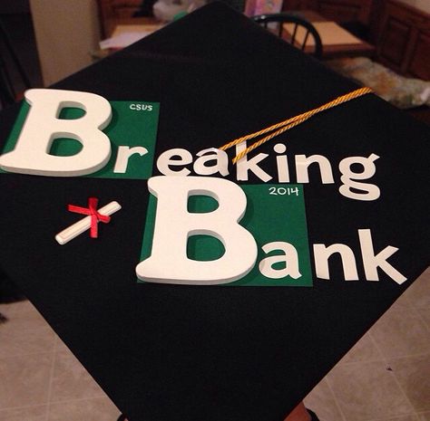 Breaking bad grad cap Breaking Bad Graduation Cap, Grad Cap Design, Graduation Designs, Creative Graduation Caps, Breaking Bad Art, Graduation Cap Decoration Diy, Cap Graduation, College Graduation Cap Decoration, Grad Cap Designs