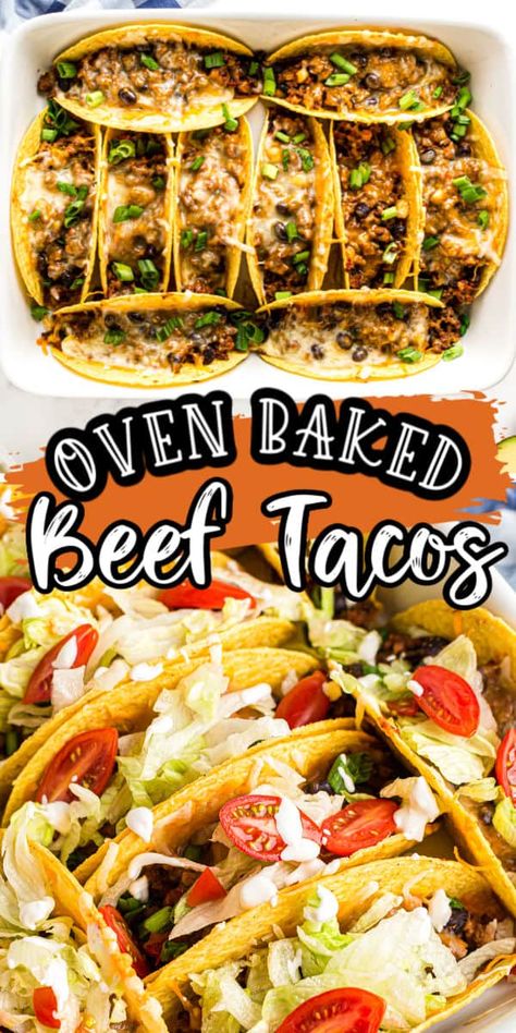 Baked Beef Tacos, Taco Recipes Ground Beef, Oven Baked Tacos, Baked Tacos Recipe, Beef Tacos Recipes, Taco Toppings, Guacamole Ingredients, Easy Taco Recipes, Baked Chicken Tacos