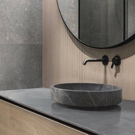 25 Grey Bathroom Ideas You Must See Dark Grey Bathroom, Grey Bathroom Ideas, Dark Gray Bathroom, Grey Subway Tiles, Hallway Wallpaper, Feature Wall Design, Grey Baths, Colorful Shower Curtain, 3d Tiles