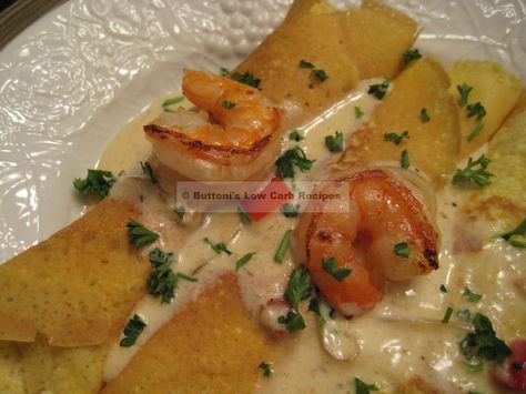 Shrimp Crepes Shrimp Crepes, Seafood Crepes, Mallow Cups, Paul Prudhomme, Louisiana Kitchen, Crepes Recipe, Atkins Recipes, Lchf Recipes, Crepe Recipes