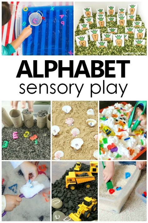 Alphabet Sensory Play Ideas. Preschool Alphabet Activities and ABC Sensory Bins. #alphabet #sensoryplay #sensorybins #preschool Sensory Bins For Toddlers, Sensory Play For Toddlers, Preschool Alphabet Activities, Phonetic Sounds, Sensory Play Toddlers, Sensory Table Ideas, Sensory Tables, Sensory Tubs, Invitations To Play