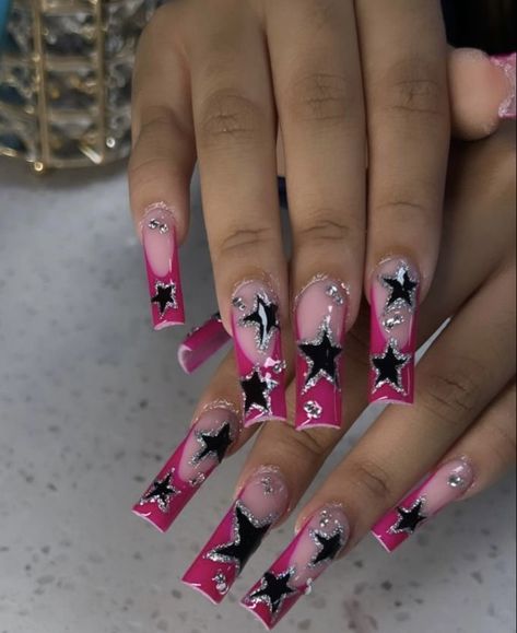 Gradient Acrylic Nails, Acrylic Nails Black, Nails Squoval, Glitter Stick, Nails With Design, Nails Bling, Square Press On Nails, Nails Glossy, Punk Nails