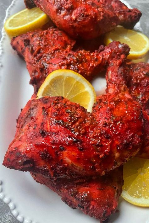 "Pinterest pin showcasing vibrant Tandoori Chicken pieces garnished with cilantro and lemon wedges." Tandoori Chicken Recipe, Chicken Delight, Chicken Tandoori, Healthy Eating Inspiration, Chicken Home, Restaurant Table, Restaurant Tables, Flavorful Recipes, The Taste