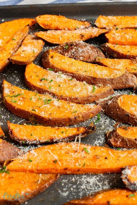 Garlic Parmesan Baked Sweet Potato Wedges - Easy Peasy Creative Ideas