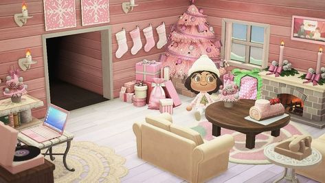 Animal crossing Cute Acnh Living Room Ideas, Animal Crossing Pink Living Room, Animal Crossing Bedroom Ideas Pink, Acnh Christmas Living Room, Animal Crossing Living Room Ideas Pink, Animal Crossing Pink Christmas, Acnh Pink Living Room, Acnh Pink Winter, Acnh Pink Christmas