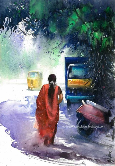 Weather Captured on Canvas by Nadees Prabou! | Creative Gaga Things Painting, Village Drawing, Human Painting, Drawing Scenery, Human Figure Sketches, Watercolor Paintings Nature, 3d Art Drawing, Art Photography Portrait, Photo To Art