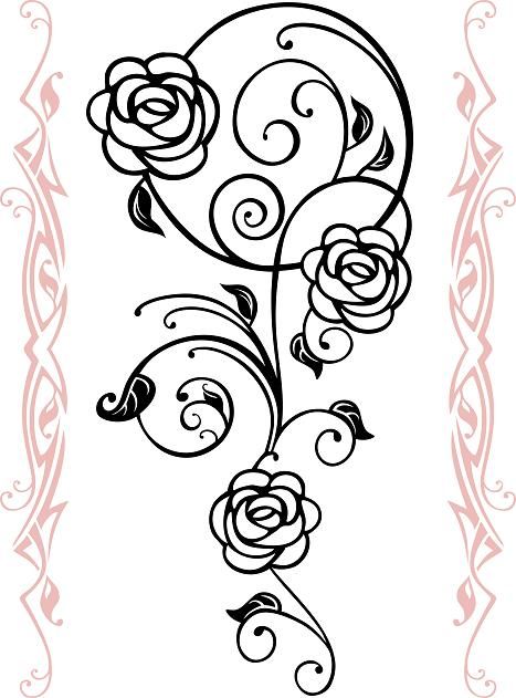 Thinking about this tattoo, or something loosely based on this concept.  Minus the pink tribal nonsense on the sides. Black Rose Tattoo Meaning, Rose Heart Tattoo, Rose Vine Tattoos, Rose Drawing Simple, Rose Tattoo Stencil, Vine Drawing, Printable Tattoos, Rose Stencil, Black Rose Tattoos