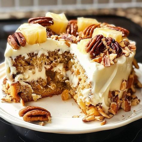 Authentic Cajun Recipes and Southern Recipes also lagniappe | Southern Creamy Pineapple Pecan Cake | Facebook Pineapple Pecan Cake, Cajun Recipes Authentic, Recipes Southern, Kitchen Prep, Pecan Cake, Box Cake Mix, White Cake Mixes, Cajun Recipes, Crushed Pineapple