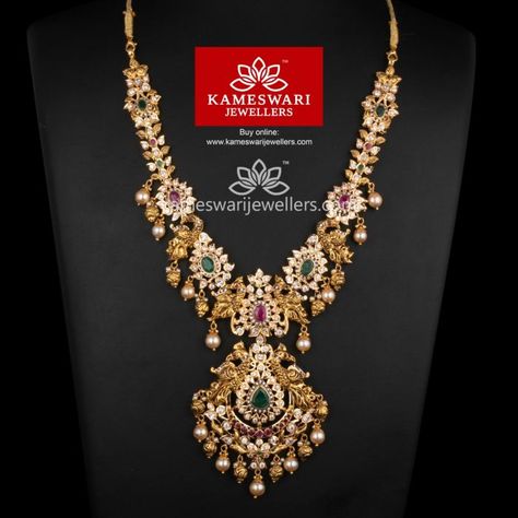 Kasula Peru, Mini Haram, Diamond Jewlery, Kameswari Jewellers, Haram Designs, Gold Jewelry Simple Necklace, Beautiful Gold Necklaces, Gold Necklace Indian Bridal Jewelry, Gold Jewelry Sets