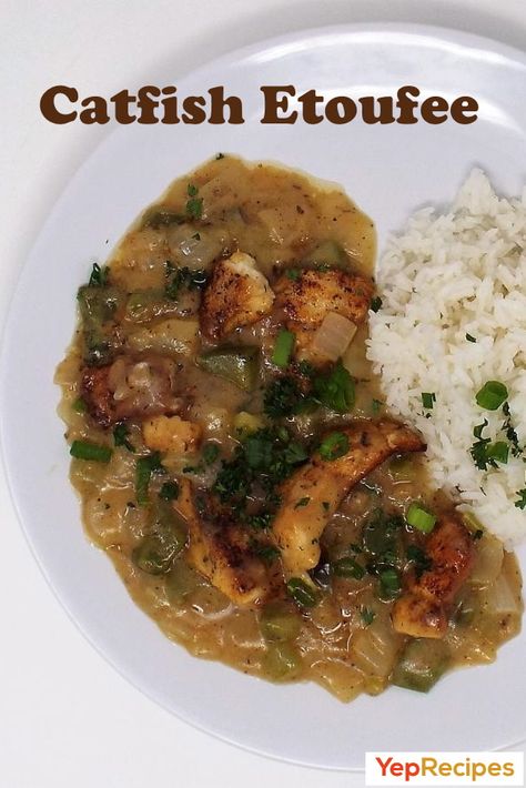 A Cajun dish consisting of vegetables stewed in a light brown roux with seasoned catfish and served with rice. #YepRecipes #fish #catfish #Cajun Cajun Catfish Couvillion, Smothered Catfish New Orleans, Louisiana Catfish Recipes, Catfish And Rice Recipes, Voodoo Catfish, Sauteed Catfish Recipe, Cajun Catfish Recipes, Catfish Couvillion Recipe, Southern Catfish Stew Recipe