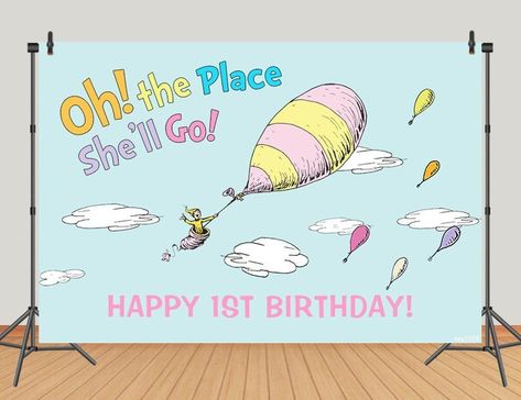 Oh the Places You'll Go Photography Backdrop Newborn Baby | Etsy Oh The Places Youll Go Backdrop, Oh The Places Youll Go Decorations, Large Party Decorations, Decoration Kindergarten, Dr Seuss Birthday, Birthday Places, Preschool Graduation, Happy 1st Birthdays, Miniature Gift