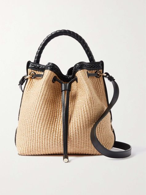 CHLOÉ Marcie leather-trimmed raffia bucket bag Raffia Bucket Bag, Chloe Marcie Bag, Neutral Bag, Trendy Bags, Baggage Claim, Chloe Bags, Raffia Bag, Heritage Fashion, Chloe Marcie